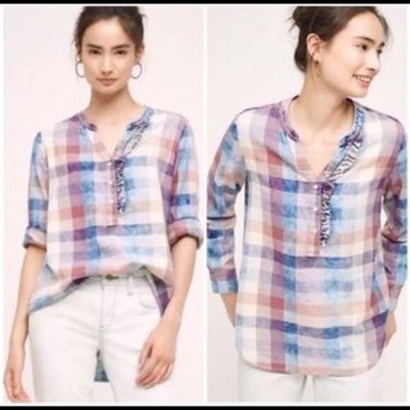 Anthro Isabella Sinclair Muted Plaid Top Size‎ M